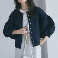 バルーンスリーブ パールボタンカーディガン ポワン袖 ニット 前後2WAY