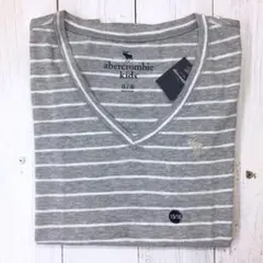 新品【ガールズ15/16-XLサイズ】★アバクロ★ボーダー柄半袖Tシャツ/グレー