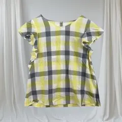 ロペピクニック 半袖 ブラウス トップス イエロー チェック 薄手 38 フリル