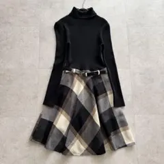 ブルーレーベルクレストブリッジ　ロングワンピース　タートルネック　ベルト　36
