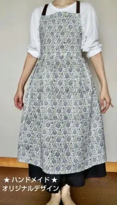 ハンドメイド エプロン みず色