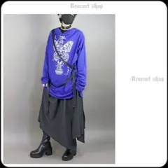 ディオラート●極美品ベルト付き♪ゴシックイラスト蝶々柄ドレープロンT/男女兼用