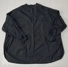 長袖ブラウス バンドカラーシャツ ブラック シンプル カジュアル