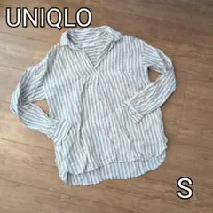 UNIQLO ベージュ×ホワイト リネンブラウス スキッパーシャツ S Vネック
