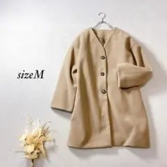 ✨️良品✨️ レディース ノーカラー ロングコート Vネック【M】モカベージュ
