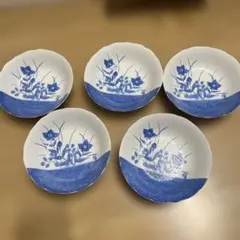 青い花柄 陶器製浅皿 5枚セット