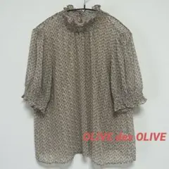 OLIVE des OLIVE 小花柄 スタンドカラー 半袖ブラウス シアーのサムネイル