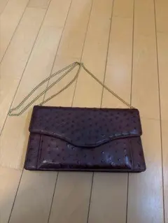 オーストリッチレザー クラッチバッグ ダークブラウン　　皮革　カバ