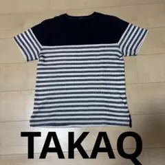 タカキュー　半袖シャツ　ネイビー&白　ストライプ　Sサイズ