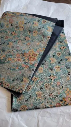 美しい青系花柄 袋帯