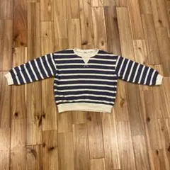 青ストライプ 長袖トレーナー裏起毛 ネイビー