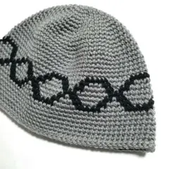 クラッシャーハット　クロシェハット　ビーニー　ニット帽　グレー×ブラック