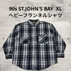 90s セントジョンズベイ ネルシャツ ヘビネル ブラック ホワイト XL