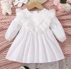 キッズ用 レース襟の白ドレス 90 18-24M