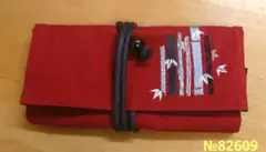 京刺繍入　帆布の長財布　赤字に竹の柄