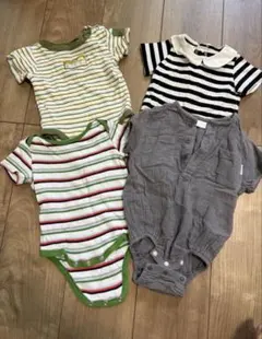 【まとめ買いお得】ロンパース 4枚セット 70cm 男の子 ボーダー 半袖 夏