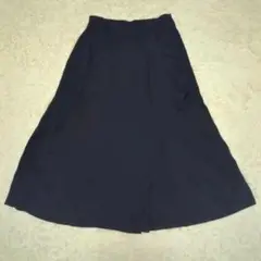 E1319 ロングフレアスカート　ネイビー　ウエストゴム　体型カバー
