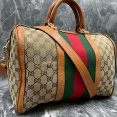 ✨美品✨GUCCI GG シェリーライン ボストンバッグ2wayブラウン レザー