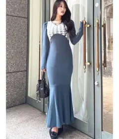 RESEXXY ハウンドトゥース　マーメイドワンピース　ニットワンピ　ブルー