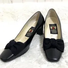 〖美品〗MIHAMA ミハマ パンプス ヒール リボン ブラック 日本製