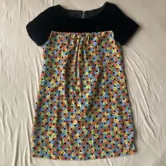 Courreges クレージュ ベロア切り替えワンピ　水玉　花柄　40