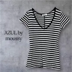 AZUL by moussy ボーダー 半袖 Vネック コットン100％S