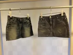 デニムとストライプのミニスカートセット