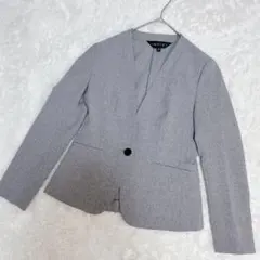 【美品】INDIVI ウォッシャブル ノーカラー ジャケット グレー 36