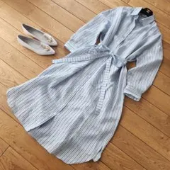 ZARA　涼しげ爽やか♡ストライプ柄シャツワンピース　サックスXs楽ちんおしゃれ