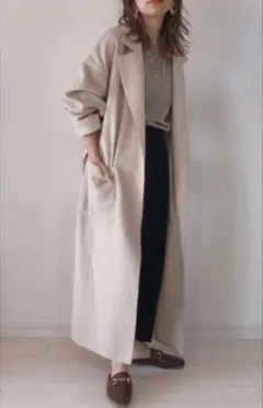ウエスト紐付き ロングコート ベージュ テーラード きれいめ