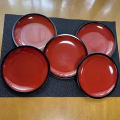 【売り尽くし】 漆器 赤色 丸型 銘々皿5枚セット