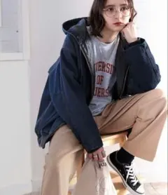 美品　Java キルティングコットンフード付き オーバーサイズ　デニム　ブルゾン