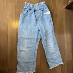 ライトブルー フリンジ裾 パンツ 140