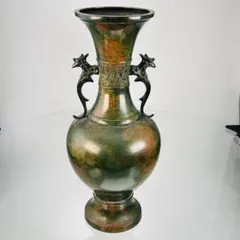 鋳銅 花瓶 双耳 獣耳 伝統工芸 華道 花器 鋳銅 花瓶 双耳 獣耳 龍耳 伝統工芸 華道 花器 饕餮紋 中国 花瓶