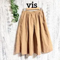 【vis】 ビス ウエストゴム レディースひざ丈フレアスカート キャメル