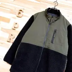 【シップス】サーモライト ボア フリース ジャケット 防寒 軽量 M カーキ×黒