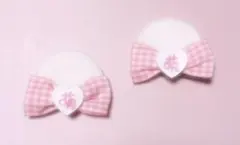 クマ耳リボンヘアクリップ ハート ピンク チェック 平成女児 量産型
