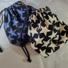 ★値下げ【ハンドメイド】お弁当入れ2ケ/裏撥水ナイロン/星柄