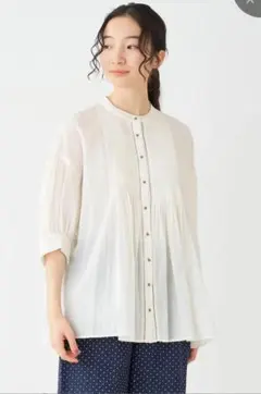 utilite　シアーボイル ピンタック5分袖シャツ