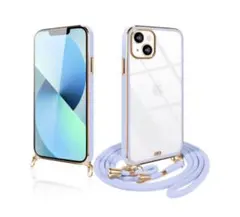 iPhone 14plus ショルダーストラップ付き カバー 紫 パープル