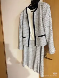 ホワイト・ネイビー スカートスーツ Mサイズ 日本製