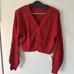 レッド ケーブルニット カーディガン