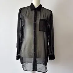 シースルー黒長袖シャツ ポケット付き