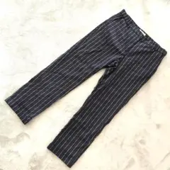 GLOBAL WORK ロールアップ クロップドパンツ ネイビー ストライプ L