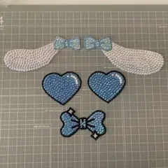 うちわデコ　デコうちわ　犬耳　水色　青　うちわデコパーツ　4点セット