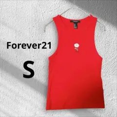 【美品】Forever21赤 Daisy花柄 ストレッチタンクトップ Sノースリ