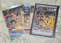 新品☆ワンピース文房具４点セット　自由帳下敷きえんぴつ消しゴム　マリンフォード編