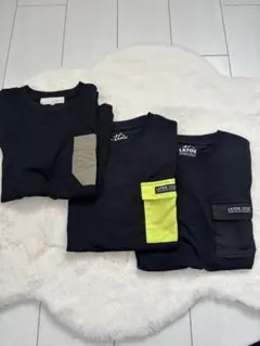 150 長袖+半袖TシャツLATOK 黒 ポケット付 3枚セット