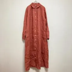 【無印良品】ロングシャツワンピース オレンジ レディース S 麻100% リネン