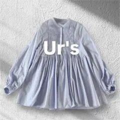 9【美品】ur’s ゴールド釦ピンタックブラウス 水色　M